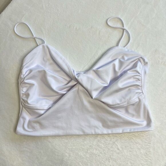Lovers & Friends White Crop Top Twist Front Poly Ruched Tank Medium - Picture 2 of 6